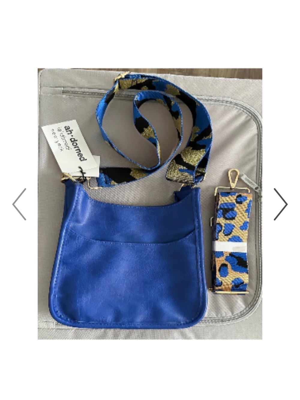 Blue Kids Crossbody Bag with Patterned Strap and Accent Strap